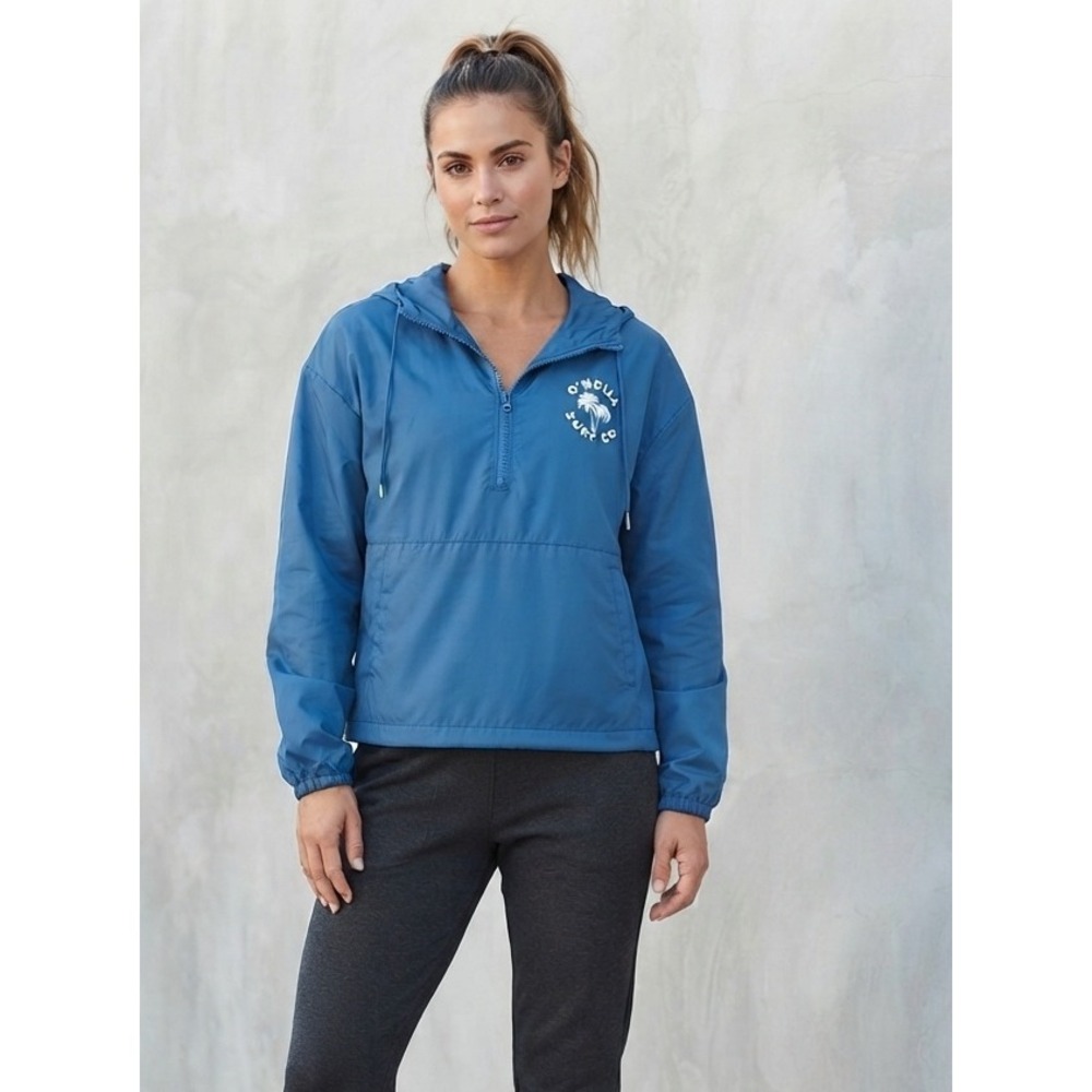 O'Neill Surf Co Blue Hooded Half Zip Windbreaker Pullover Jacket Large